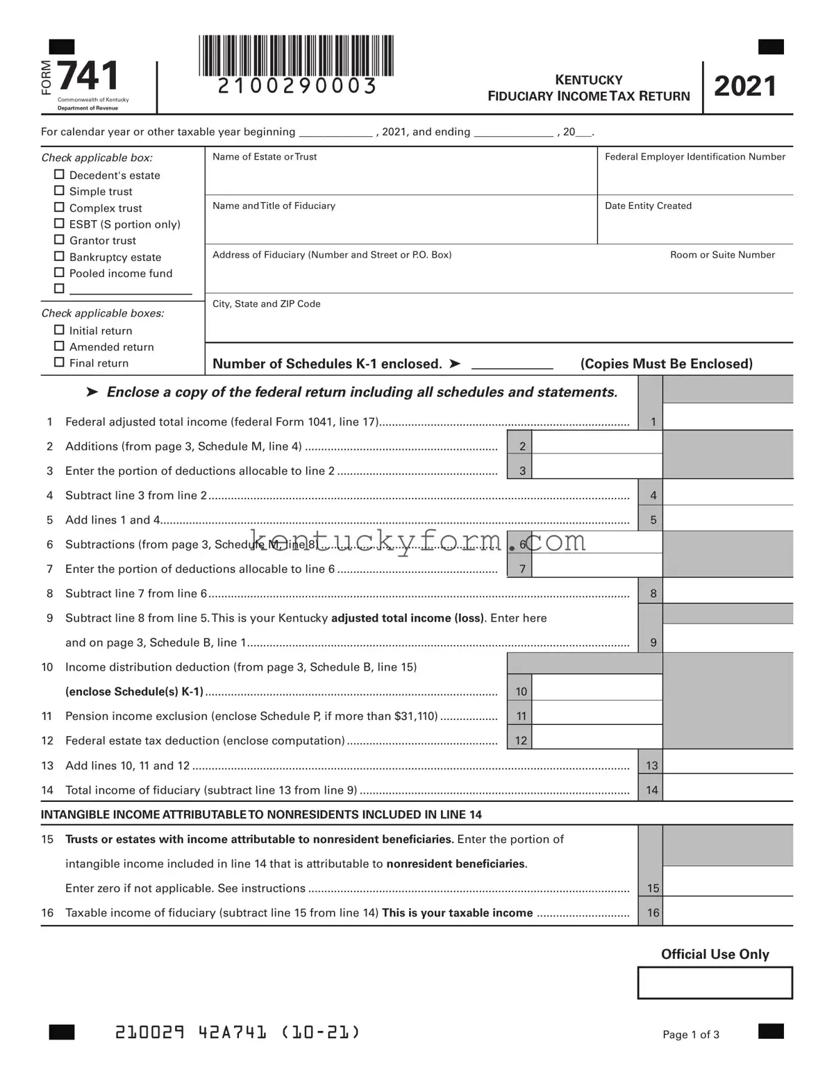 741 Kentucky PDF Template