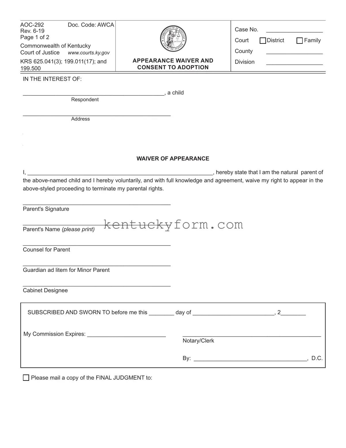 Aoc 292 PDF Template