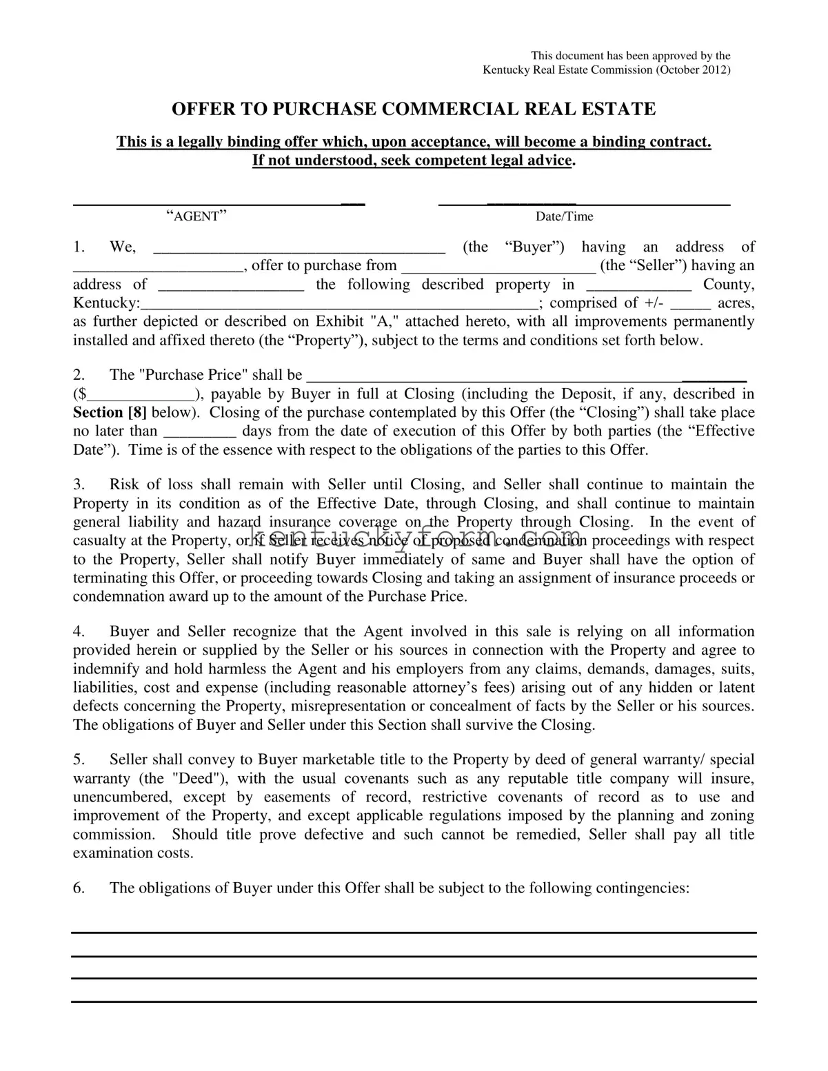 Home Sale Contract Kentucky PDF Template
