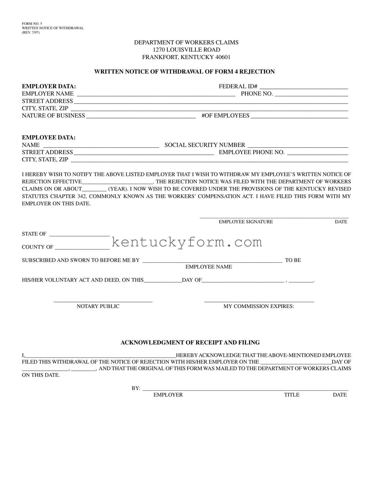 Kentucky 5 PDF Template