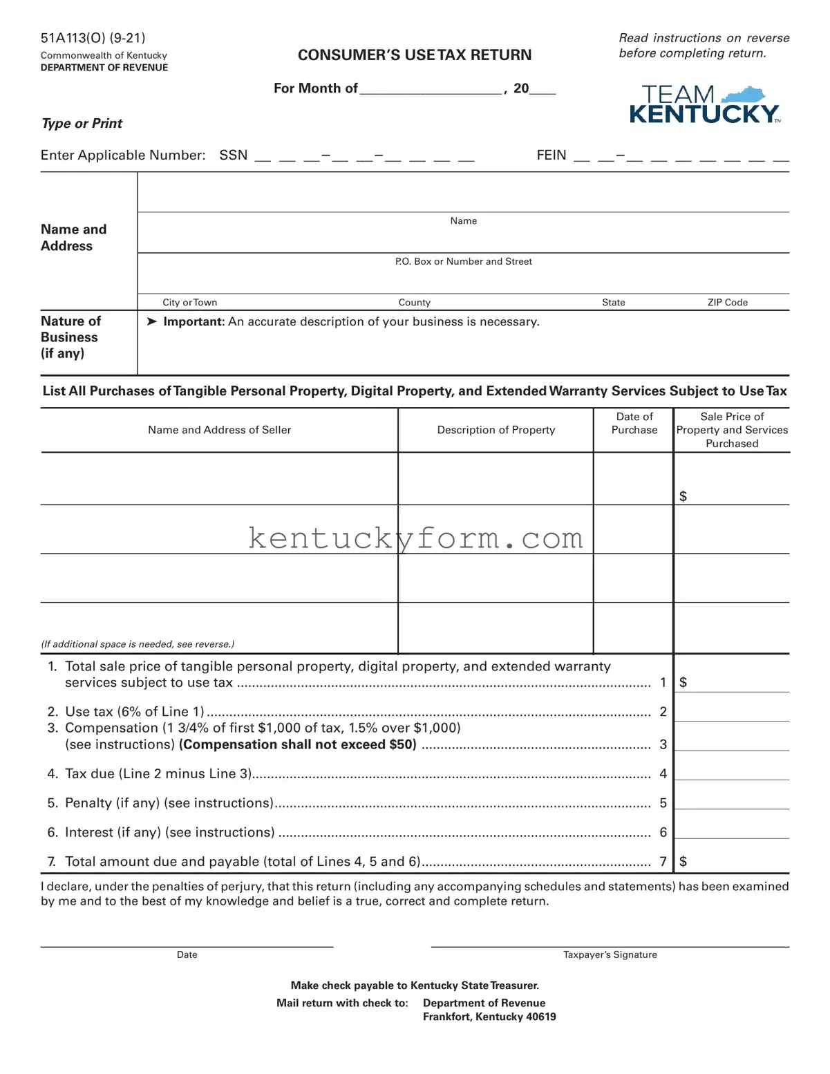 Kentucky 51A113 PDF Template