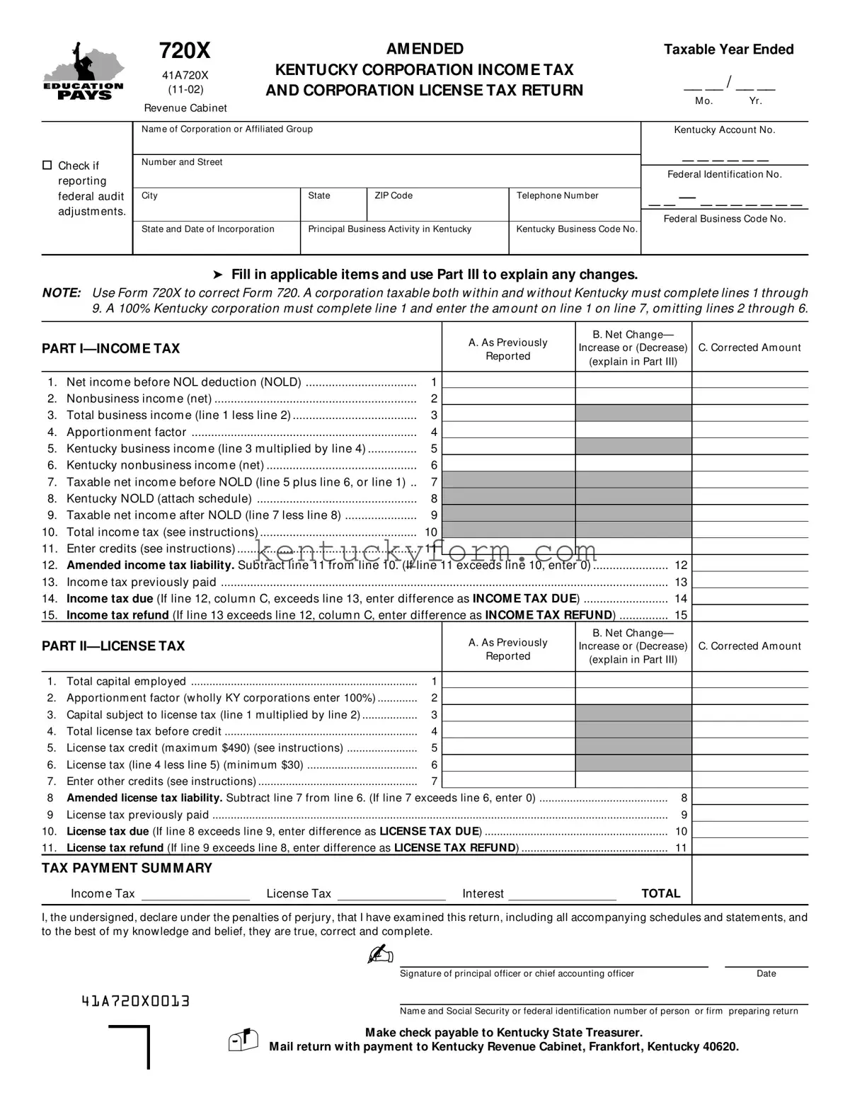 Kentucky 720X PDF Template