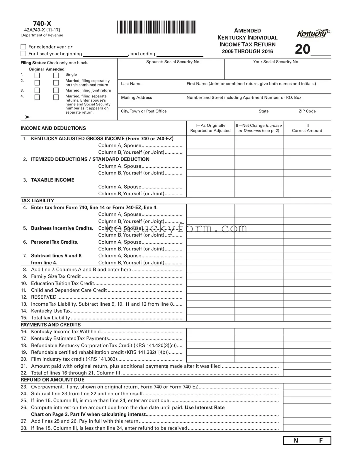 Kentucky 740 X PDF Template