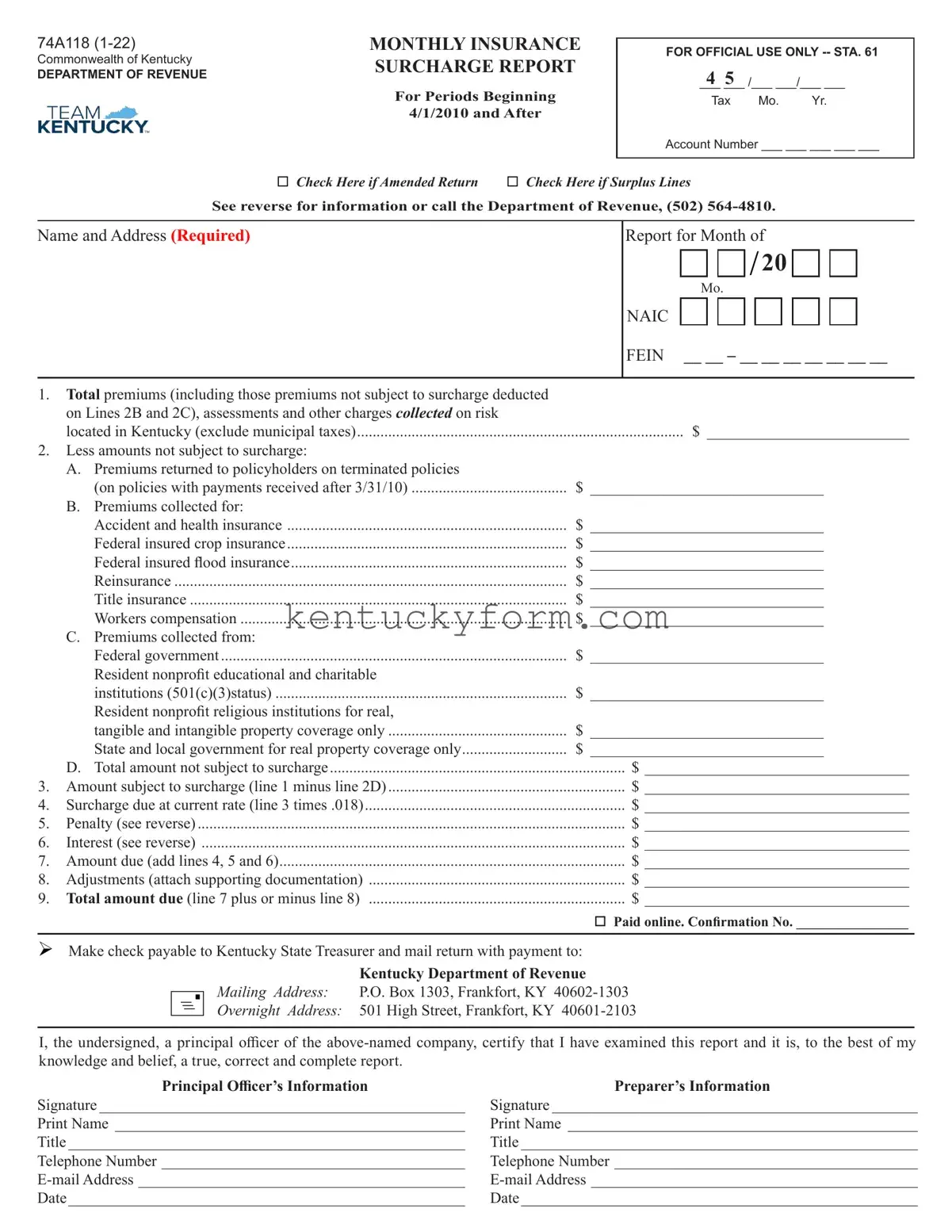 Kentucky 74A118 PDF Template
