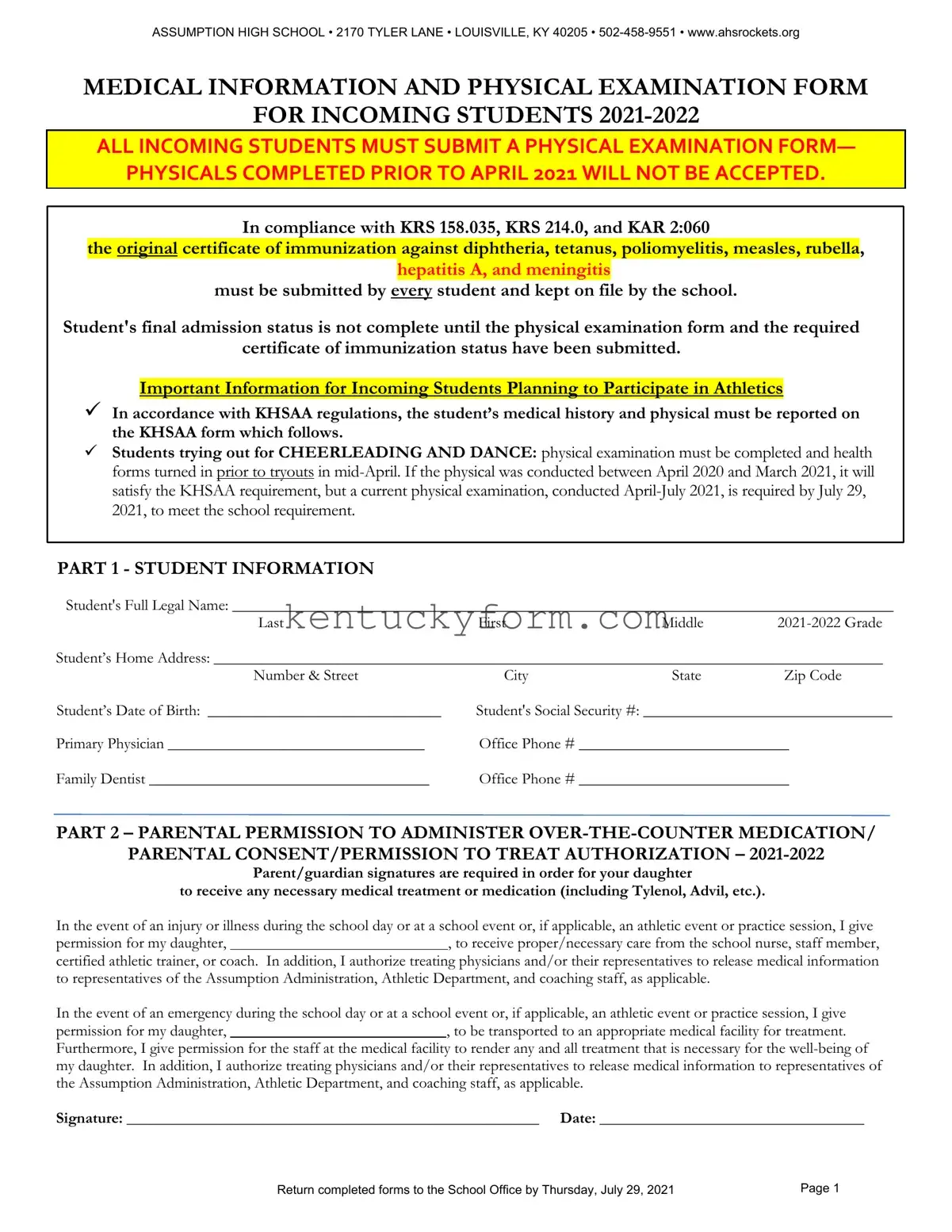 Kentucky High School Sports PDF Template