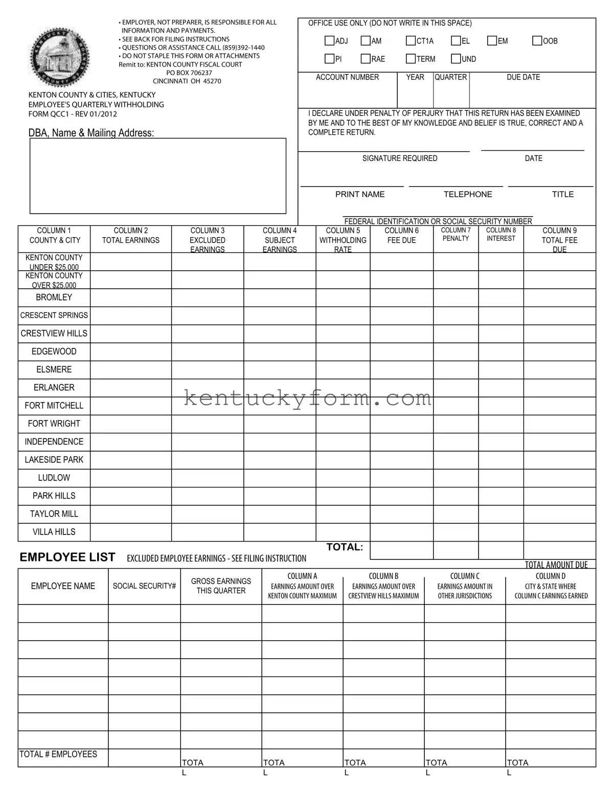 Kentucky Qcc1 PDF Template