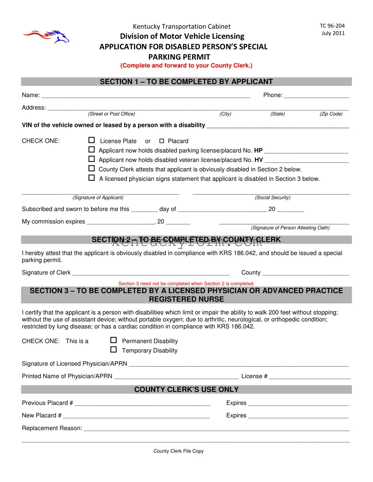 Kentucky Tc 96 204 PDF Template