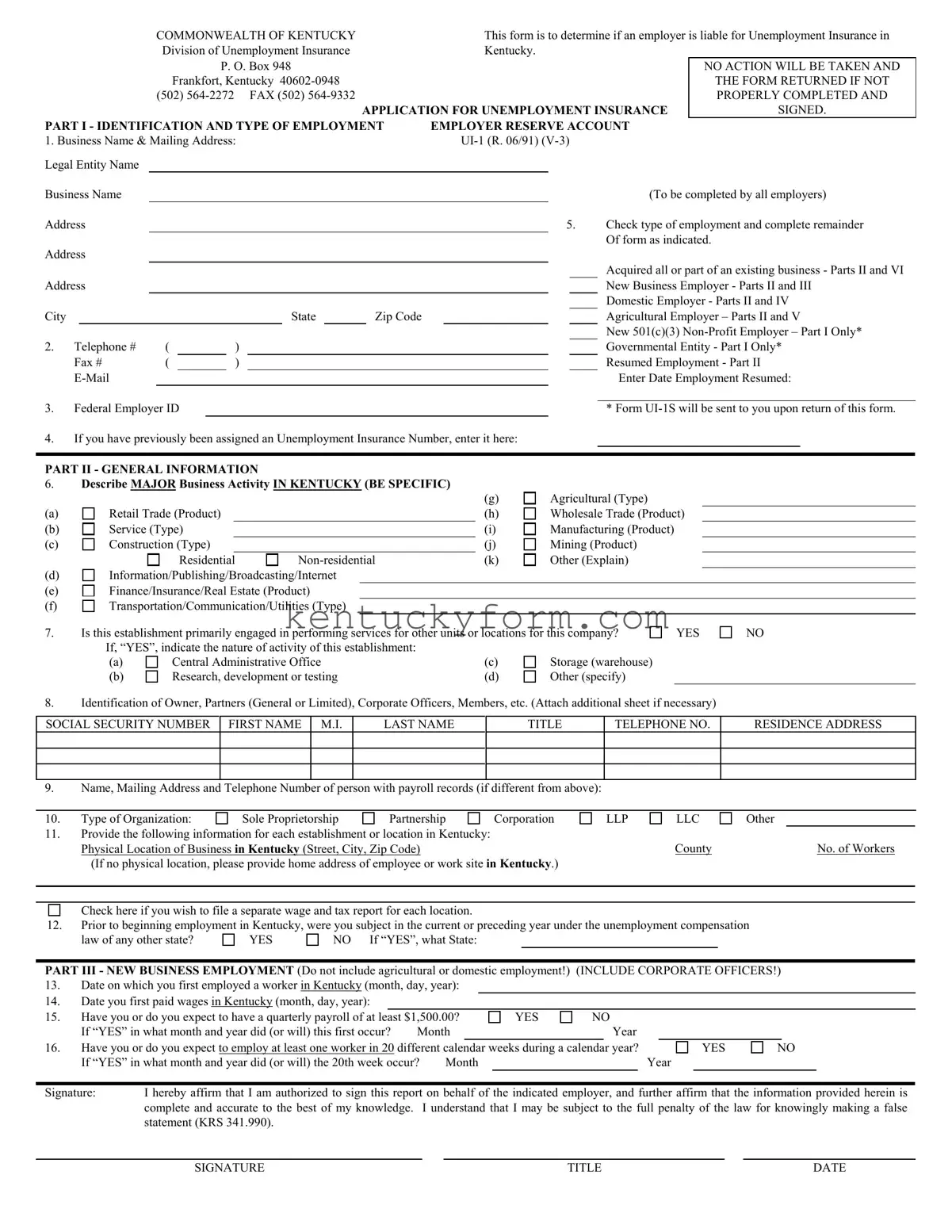 Kentucky Ui 1 PDF Template