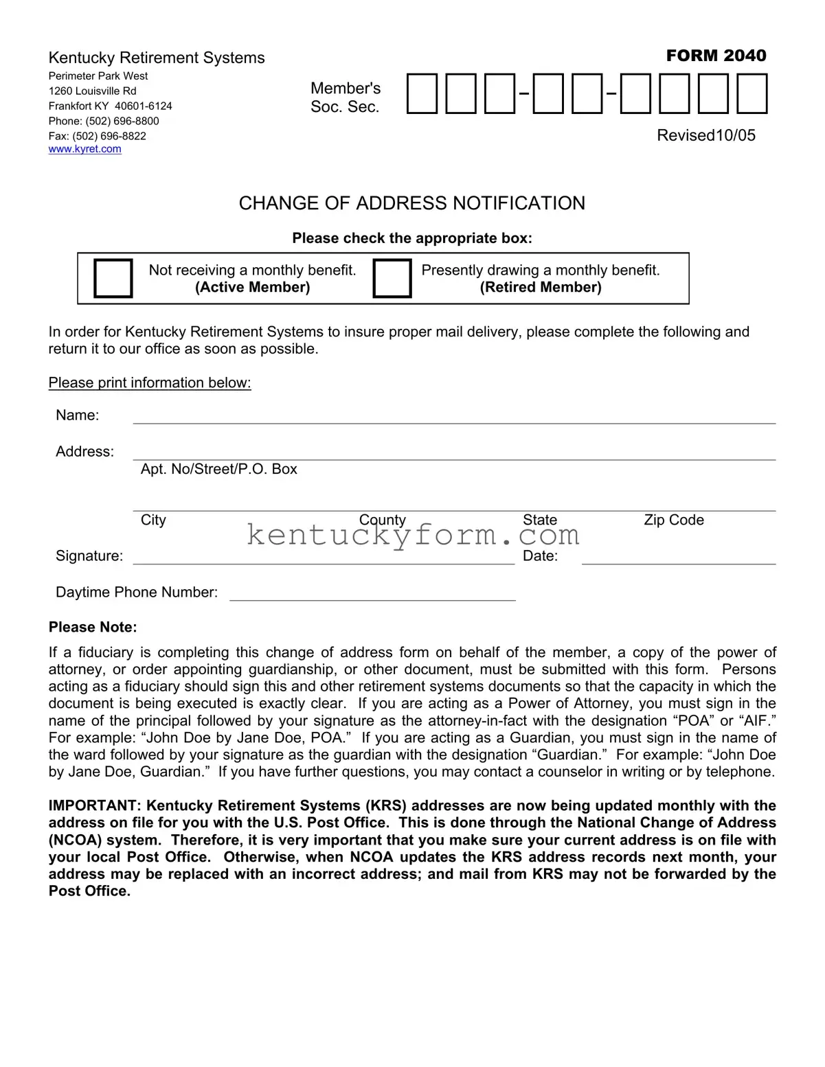 Kentucky PDF Template