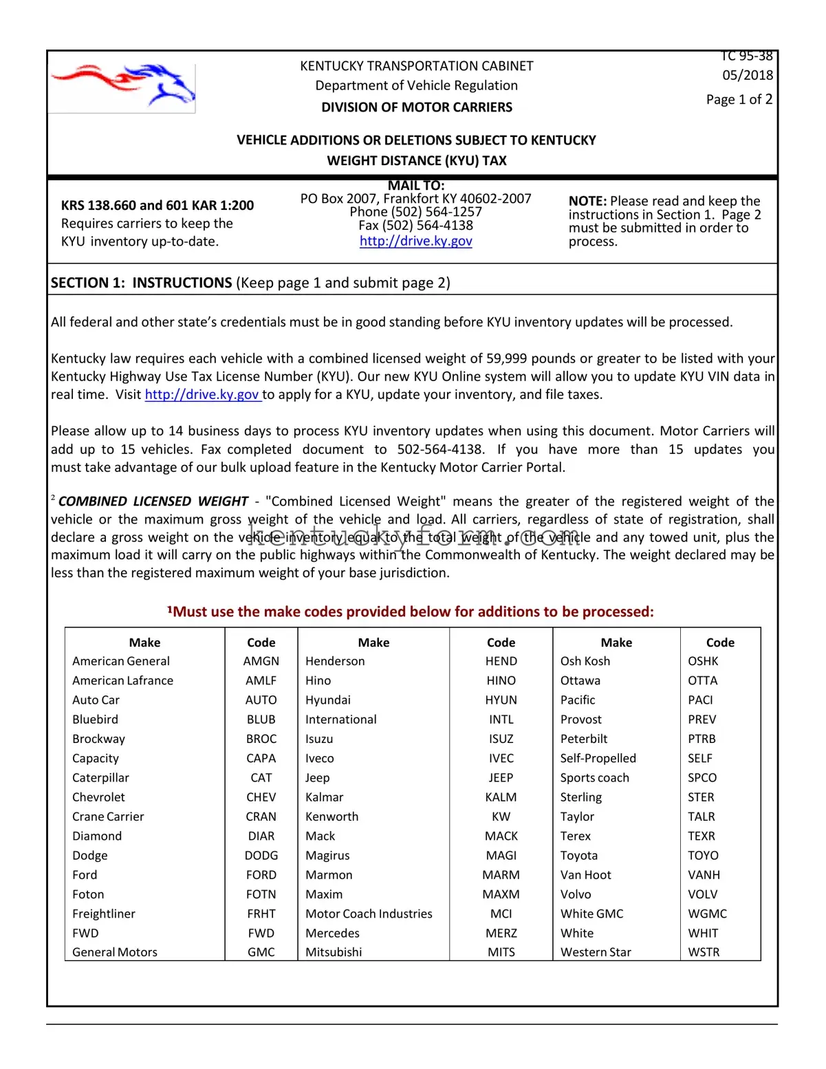 Ky Weight Distance PDF Template