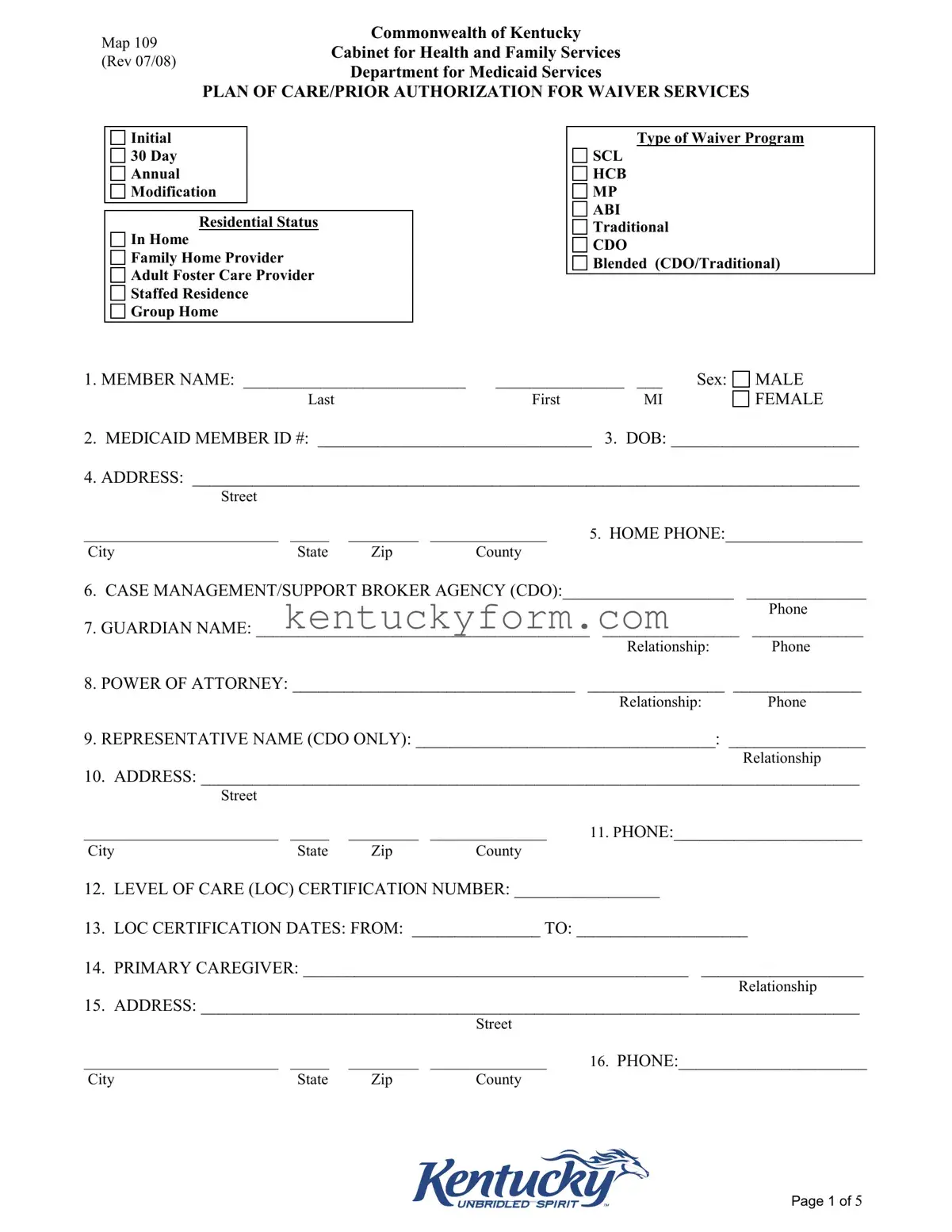 Map 109 Kentucky PDF Template