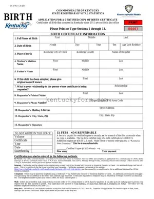 Kentucky Birth Certificate PDF Template