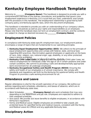 Free Employee Handbook Form for the State of Kentucky