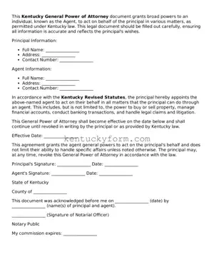 Free General Power of Attorney Form for the State of Kentucky