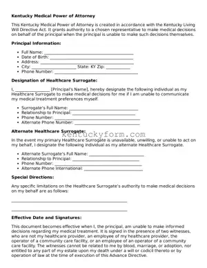 Free Medical Power of Attorney Form for the State of Kentucky