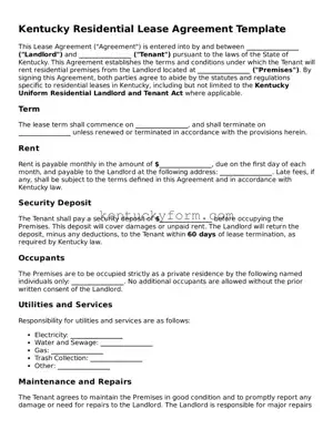 Free Residential Lease Agreement Form for the State of Kentucky