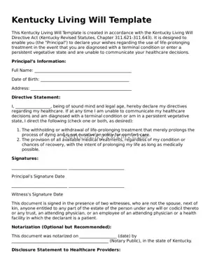 Free Living Will Form for the State of Kentucky