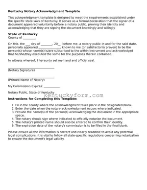 Free Notary Acknowledgement Form for the State of Kentucky