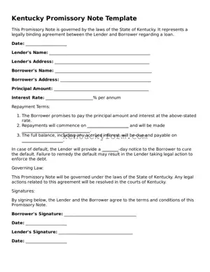 Free Promissory Note Form for the State of Kentucky