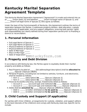 Free Marital Separation Agreement Form for the State of Kentucky